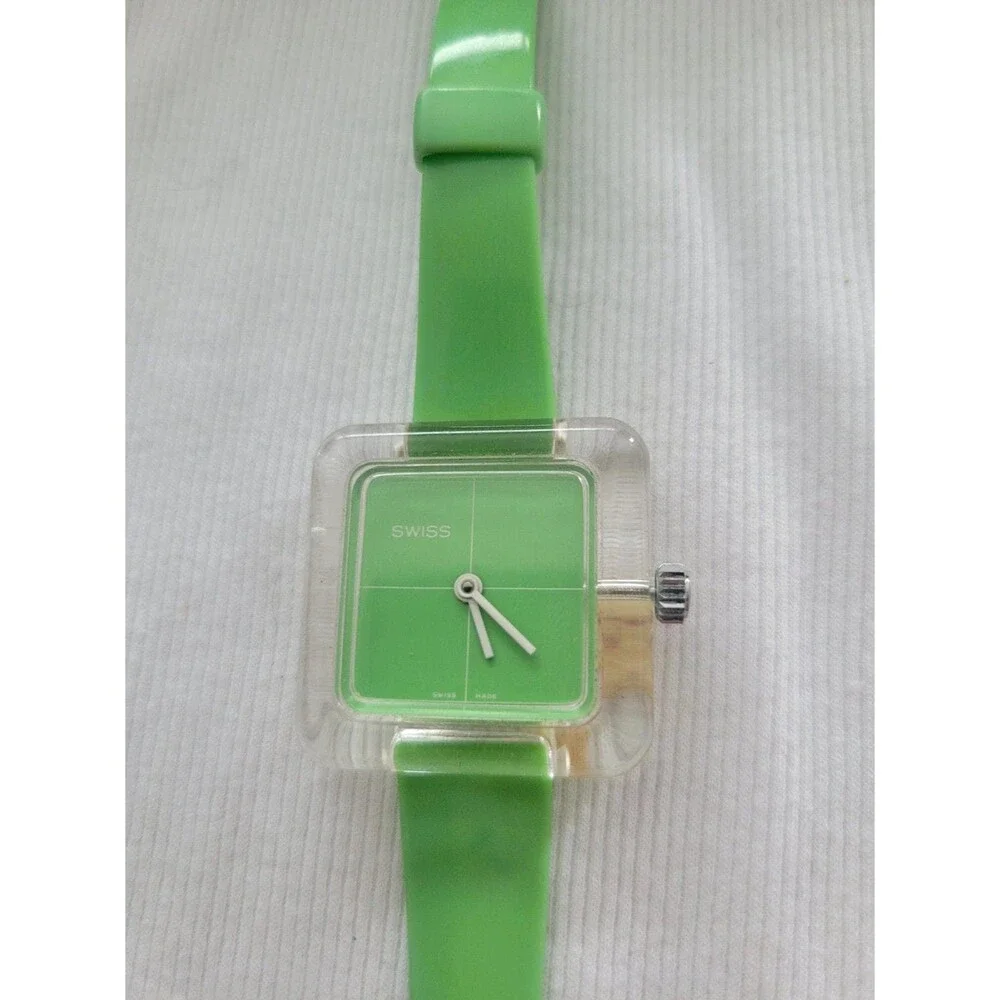 Swiss Original Swiss Branded and Made Vintage clear square watch Green